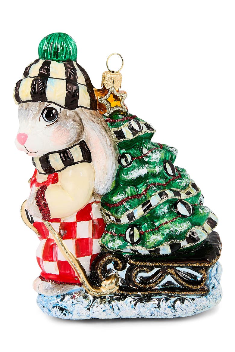 Check it Out Christmas Hare Glass Ornament, Main, color, GREEN