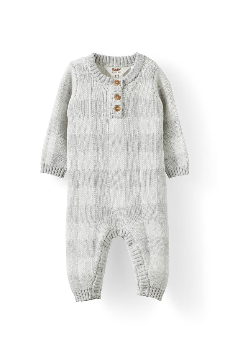 Cotton On Kids Organic Knit Long Sleeve All In One, Main, color, Cloud Marle Buffalo Check