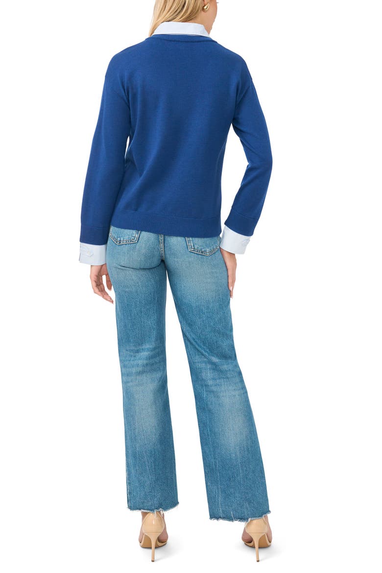 Layered Look V-Neck Sweater, Alternate, color, NAVY DUSK
