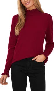 CeCe Ruffle Mock Neck Sweater