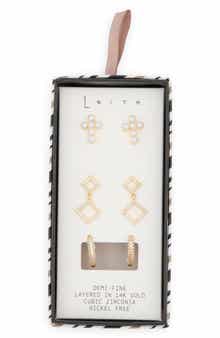 Leith 3-Pack Faux Pearl Cross Earrings