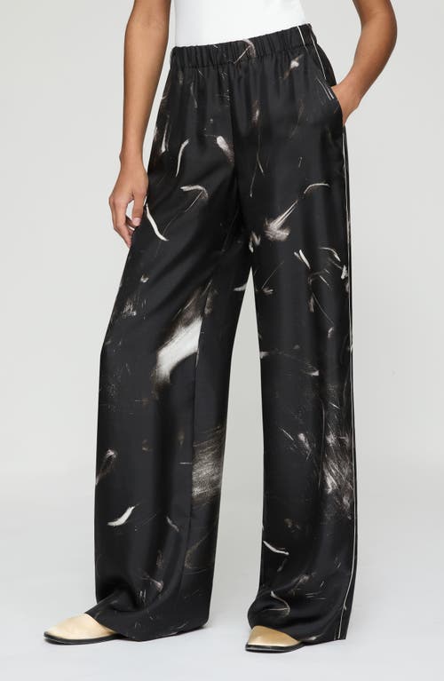 Lafayette 148 Riverside Wide-leg Silk Pants In Black Multi