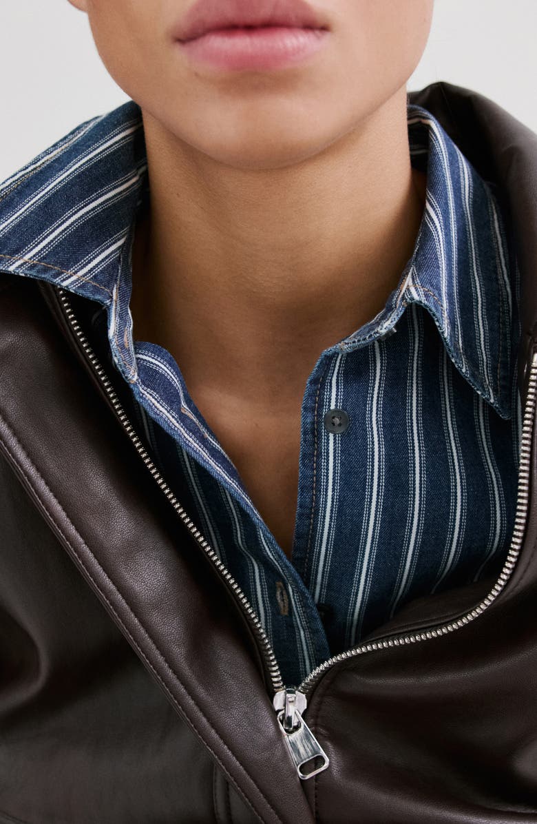 MANGO Stripe Oversize Denim Shirt, Alternate, color, Blue