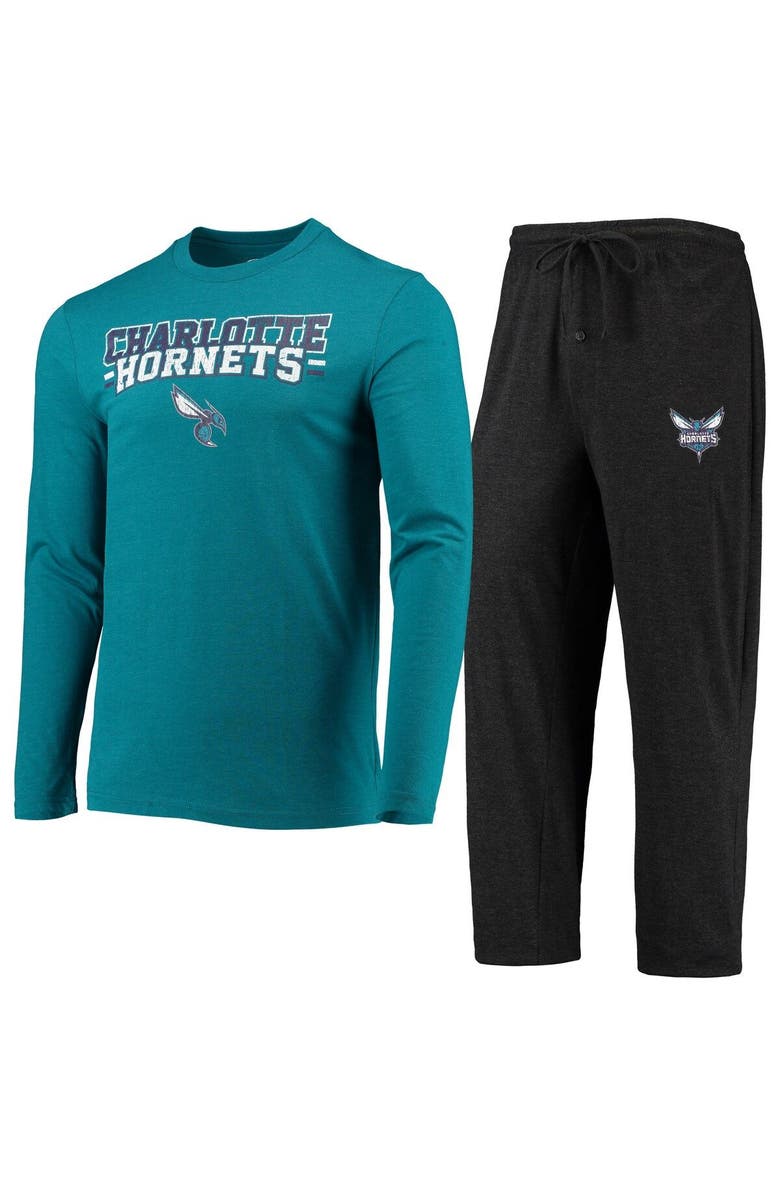 CONCEPTS SPORT Men's Concepts Sport Black/Teal Charlotte Hornets Long Sleeve T-Shirt & Pants Sleep Set, Main, color, Black