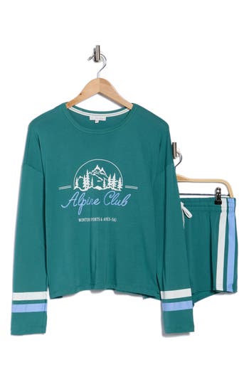 Pj Salvage Long Sleeve Graphic T-shirt & Shorts Pajamas In Green
