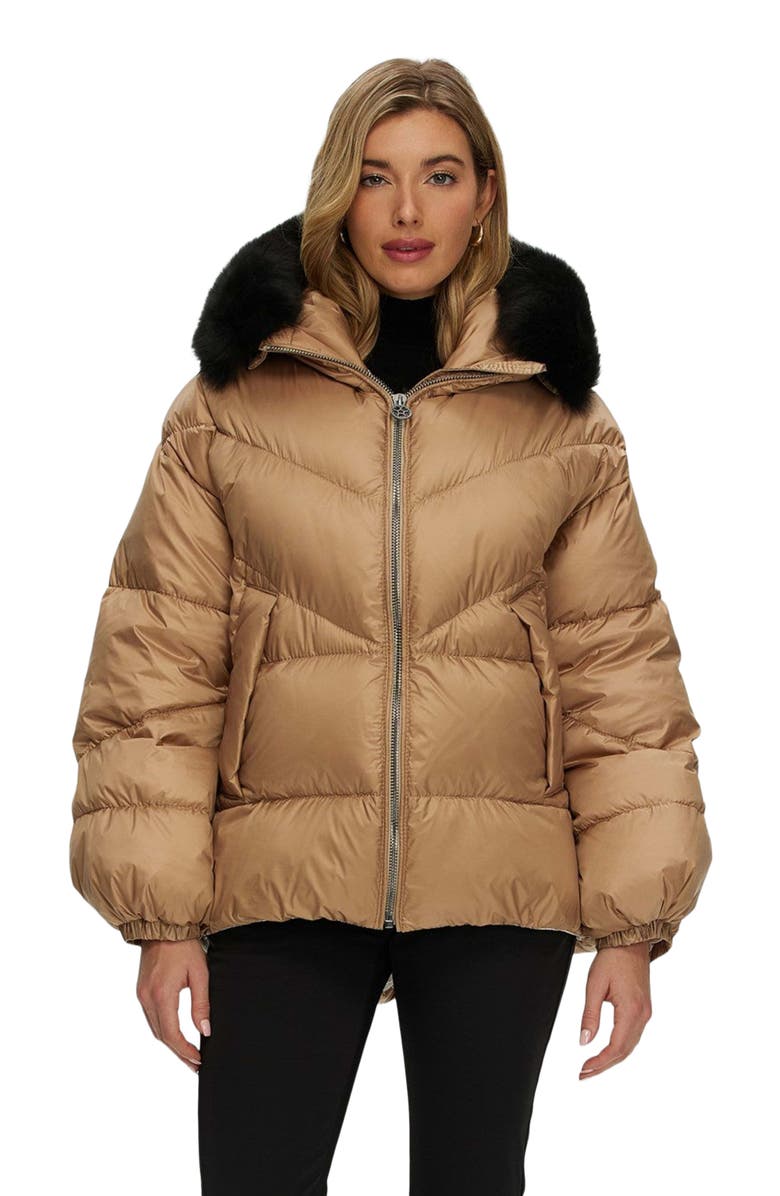 GORSKI Apres-Ski High-Low Jacket With Toscana Detachable Trim, Alternate, color, Camel/Black