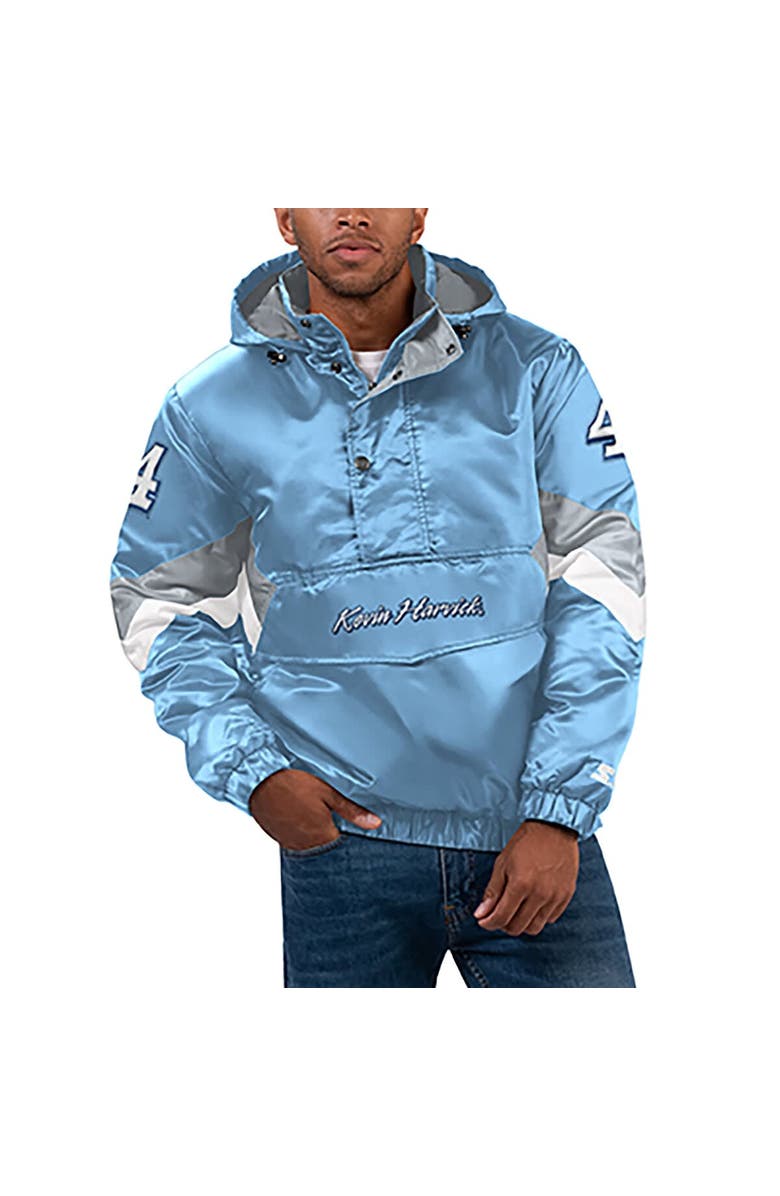 STARTER Men's Starter Light Blue Kevin Harvick Home Team Satin Half-Zip Hoodie Jacket, Alternate, color, Light Blue