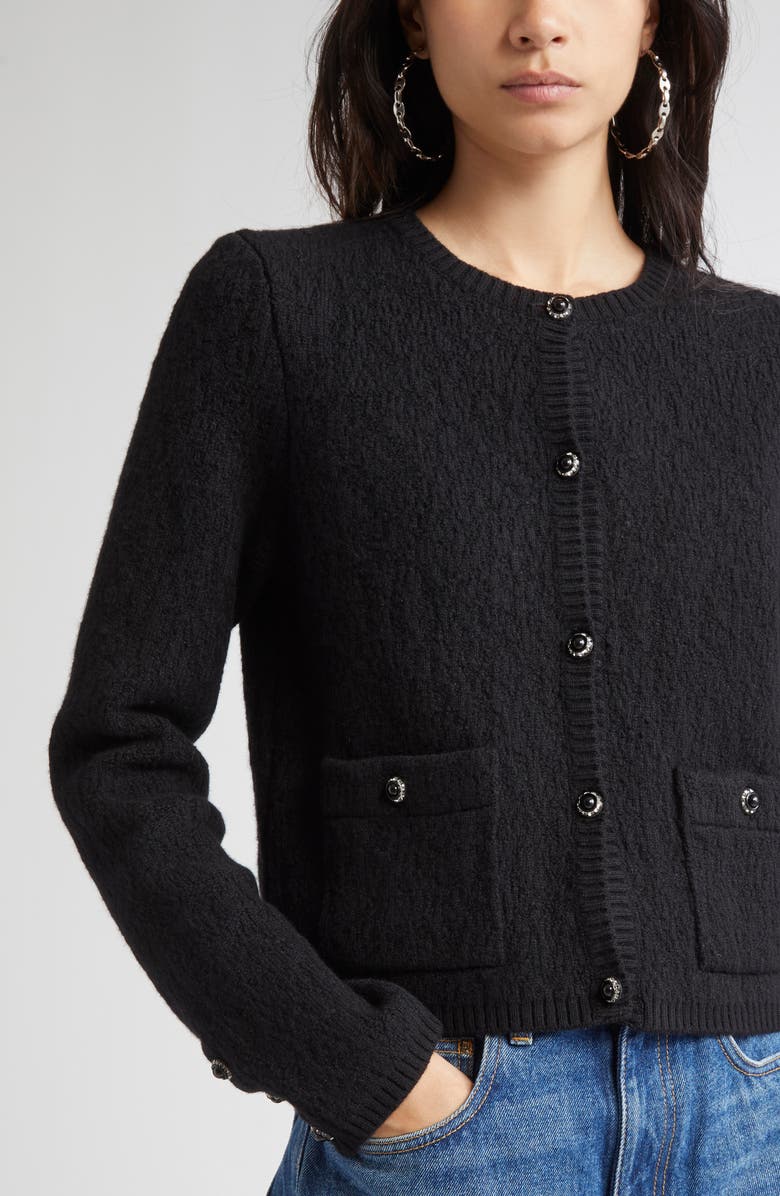 Rabanne Wool Blend Cardigan, Alternate, color, Black