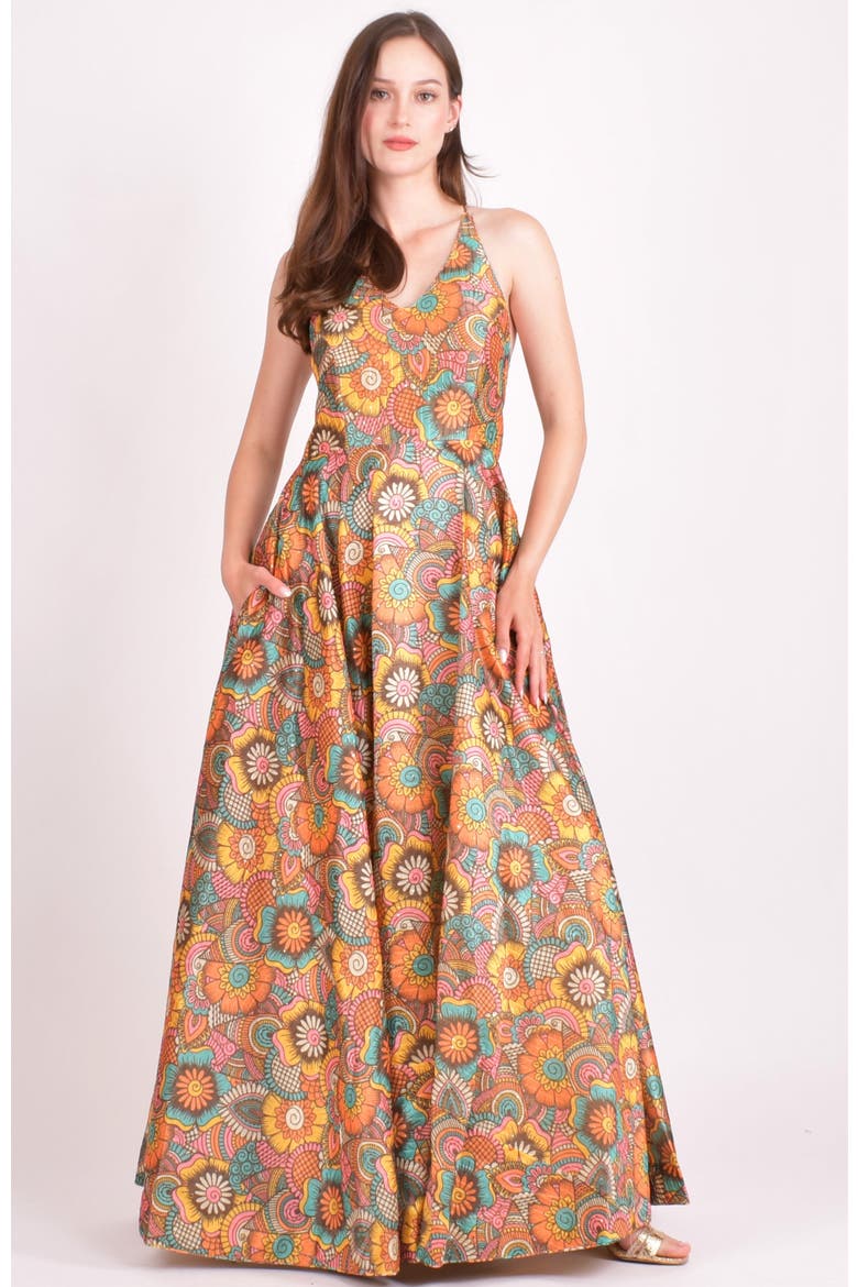 Cora Sequins Embroidered Long Dress, Main, color, Brown