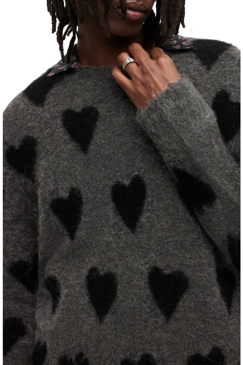 Amore Heart Crewneck Sweater, Alternate, color, CHARCOAL/ BLACK