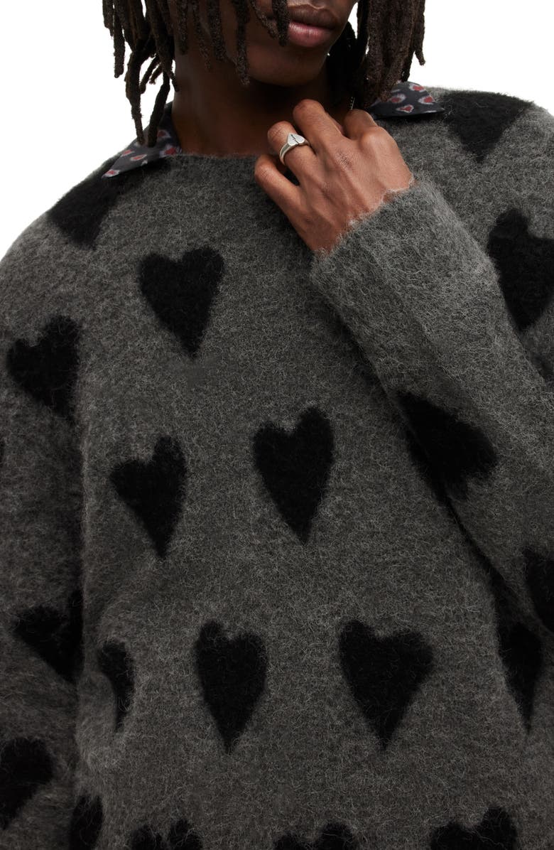 AllSaints Amore Heart Crewneck Sweater, Alternate, color,