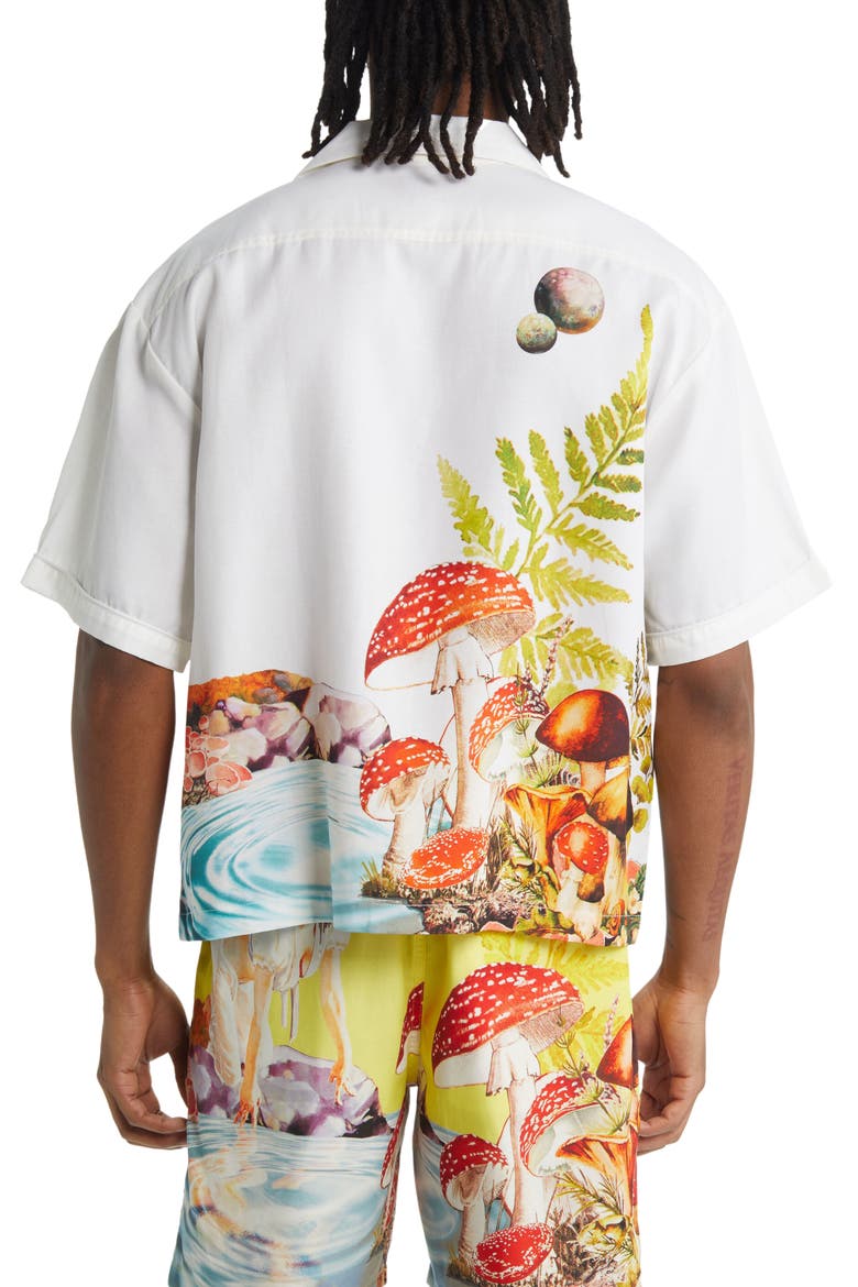 Ripple Print Short Sleeve Button-Up Shirt, Alternate, color, WHITE