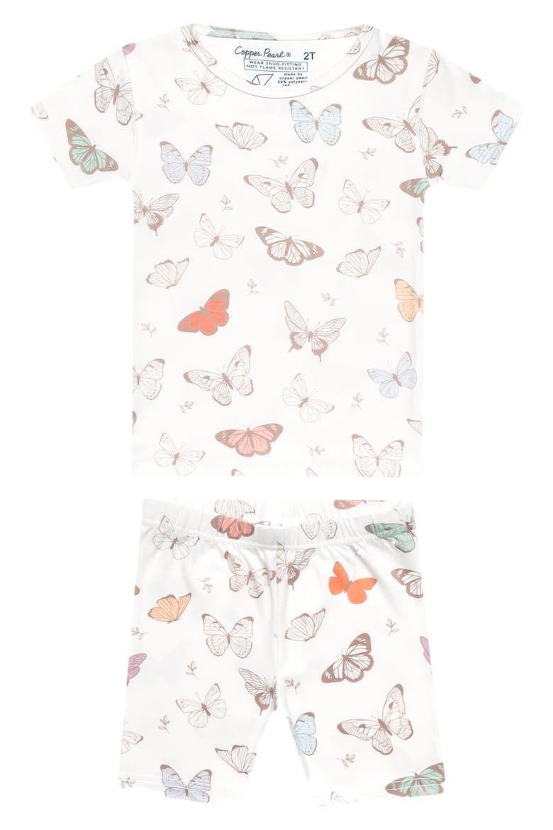 Luna Butterfly Print Fitted Two-Piece Short Pajamas, Main, color, LIGHT BEIGE