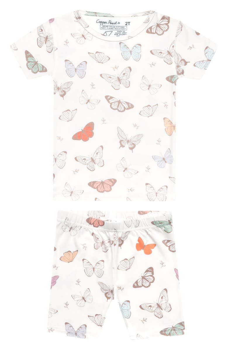 Copper Pearl Luna Butterfly Print Fitted Two-Piece Short Pajamas, Main, color, Light Beige