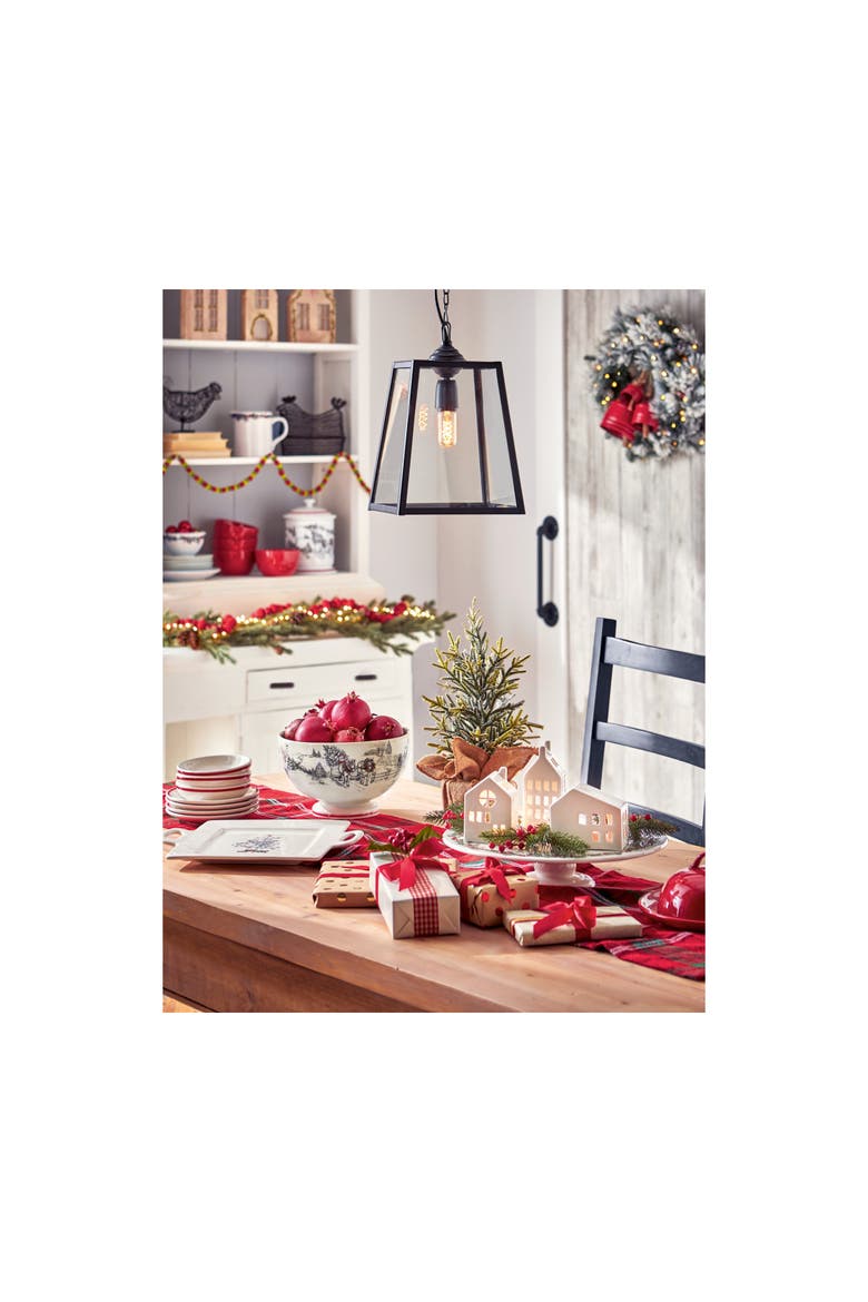 Farmhouse Christmas Earthenware White Pedestal Bowl, Alternate, color, Multicolored