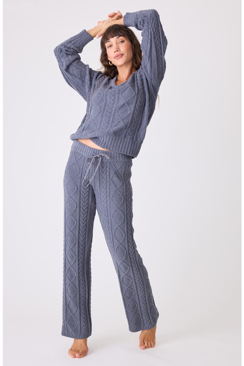 Mixed Cable Stitch V-Neck Sweater, Alternate, color, CHARCOAL