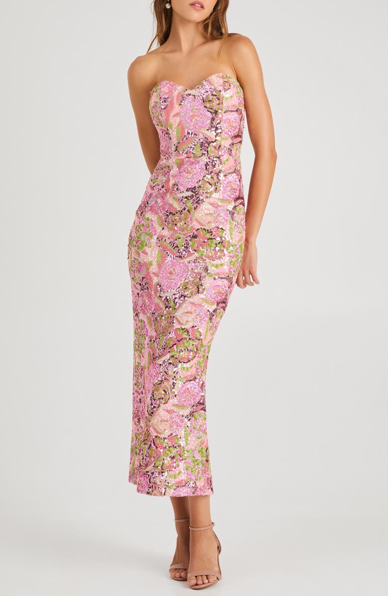 HELSI Monique Sequin Strapless Gown, Main, color, Pink/ Green Floral