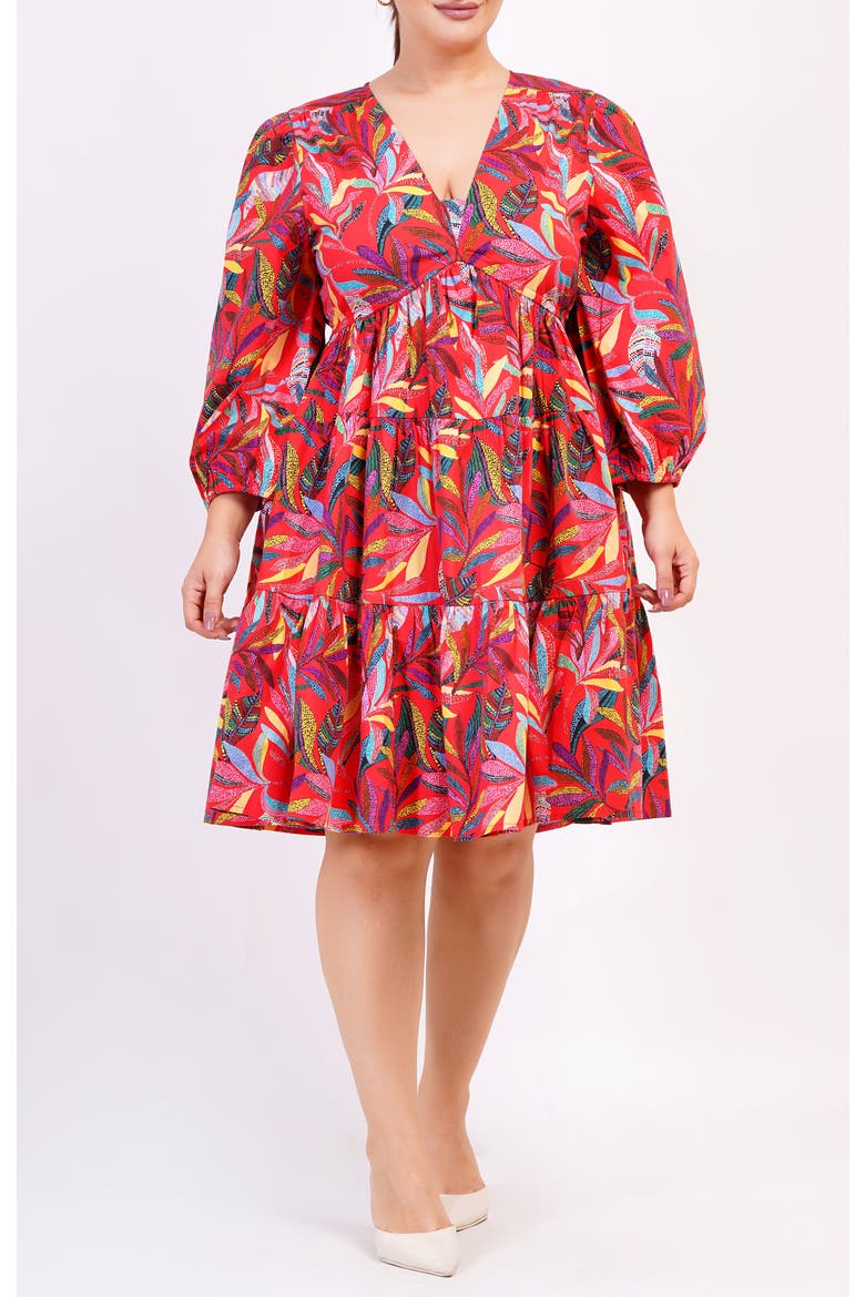 Zariah Empire Waist Mini Dress, Alternate, color, Palm Foliage Poppy Red