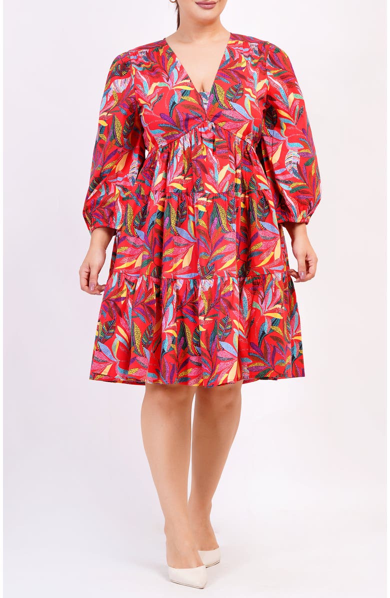 Leota Zariah Empire Waist Mini Dress, Alternate, color, Palm Foliage Poppy Red