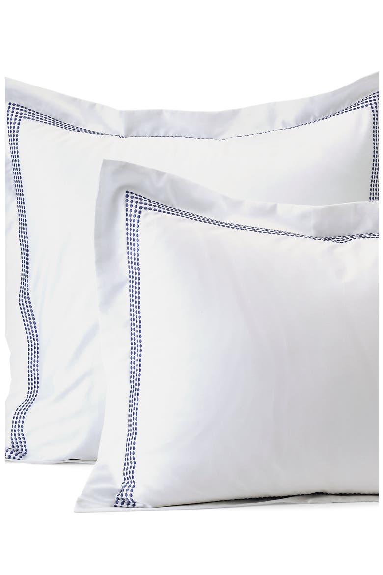 400 Thread Count Premium Supima Cotton No Iron Sateen Embroidered Pillow Sham, Main, color, Dusk Indigo Sky Dots
