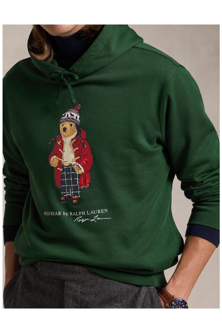 Polo Bear Fleece Graphic Hoodie, Alternate, color, F24 VINTAGE PINE HOLIDAY BEAR