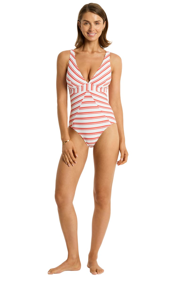 Sea Level Biarritz Panel Stripe One-Piece Swimsuit, Alternate, color, Flame