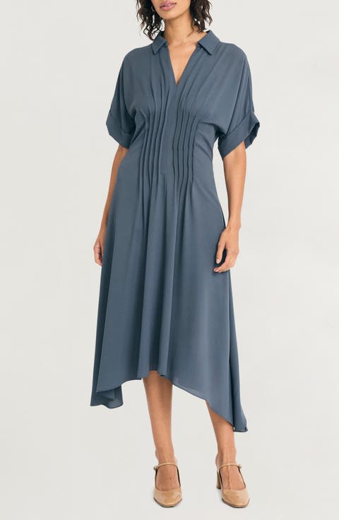 Short Sleeve Handkerchief Hem Midi Dress