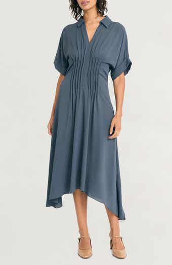 Luxely Short Sleeve Handkerchief Hem Midi Dress