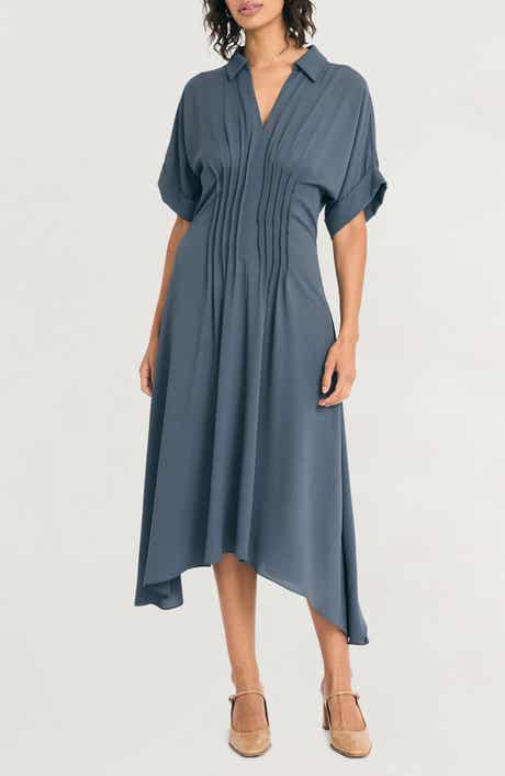 Luxely Short Sleeve Handkerchief Hem Midi Dress