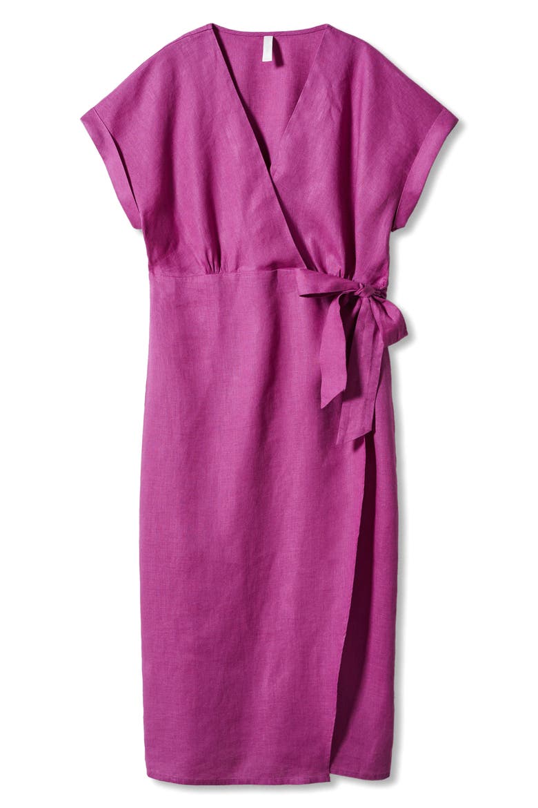 Wrap Bodice Linen Dress, Alternate, color, PURPLE