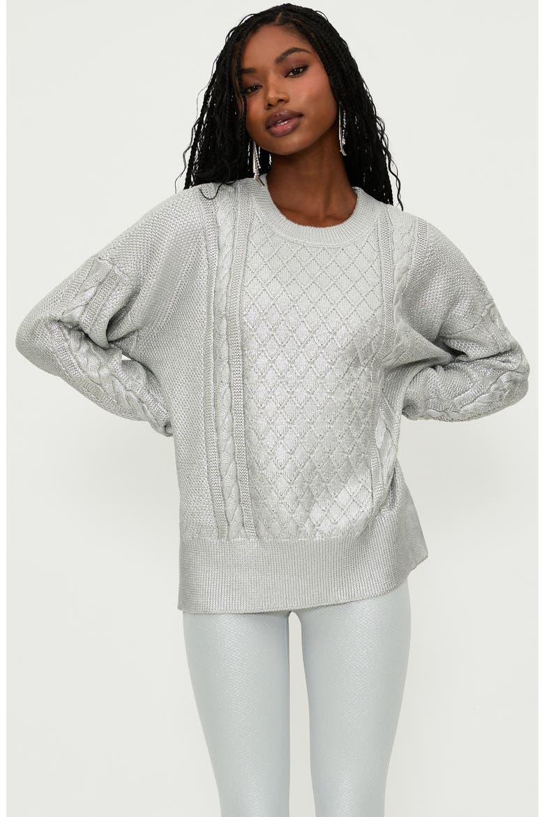 Callie Mix Stitch Metallic Crewneck Sweater, Alternate, color, SILVER SHINE CABLE