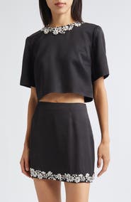 Cinq à Sept Adona Floral Jewel Embellished Crop Top