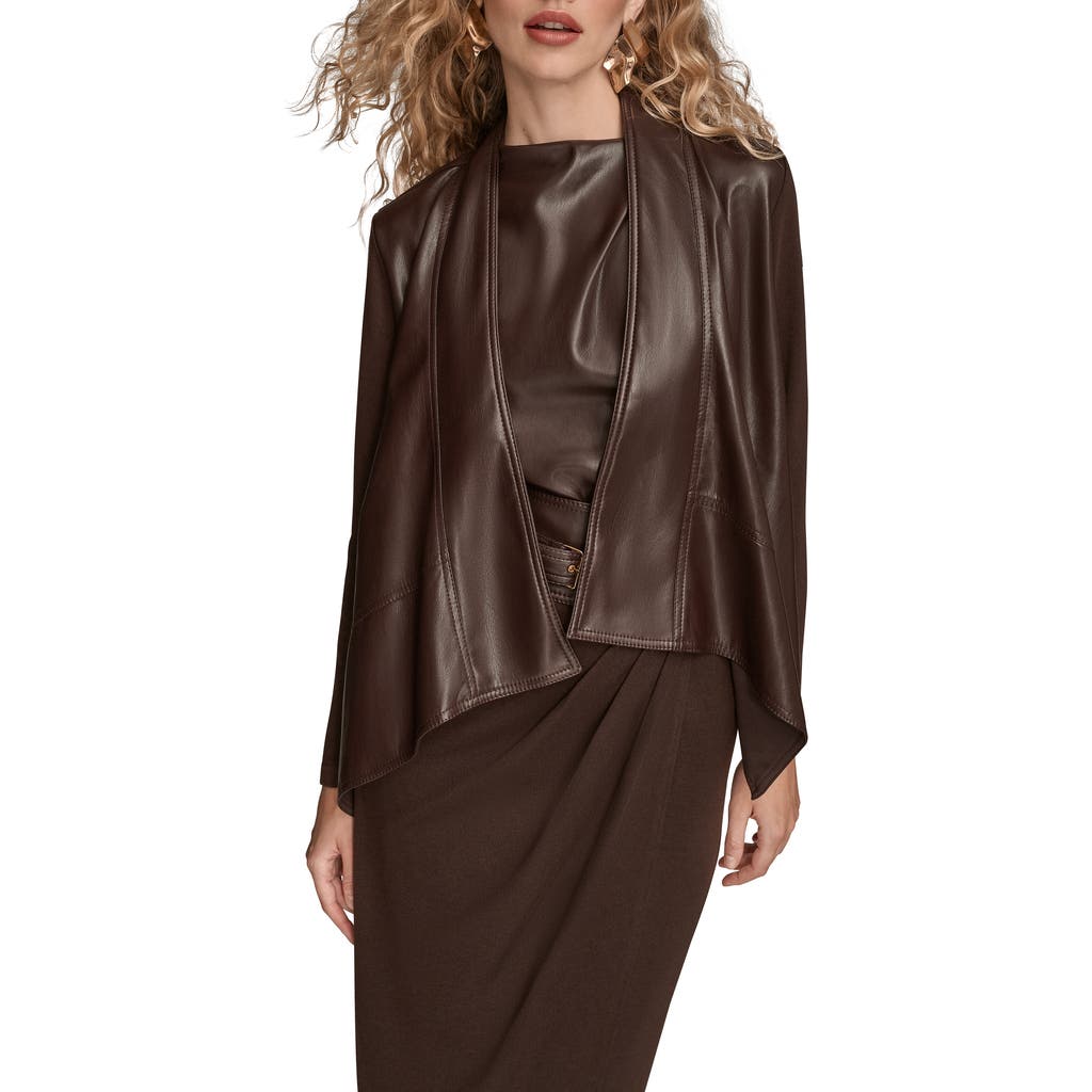 Donna Karan Womens Pleat Detail Sleeveless Top Wrap Waist Belted Skirt Large Buckle Detail Coat In Purple