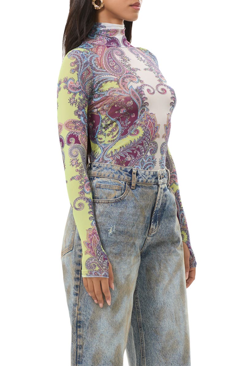 AFRM Zadie Turtleneck Printed Mesh Top, Alternate, color, Citrus Paisley