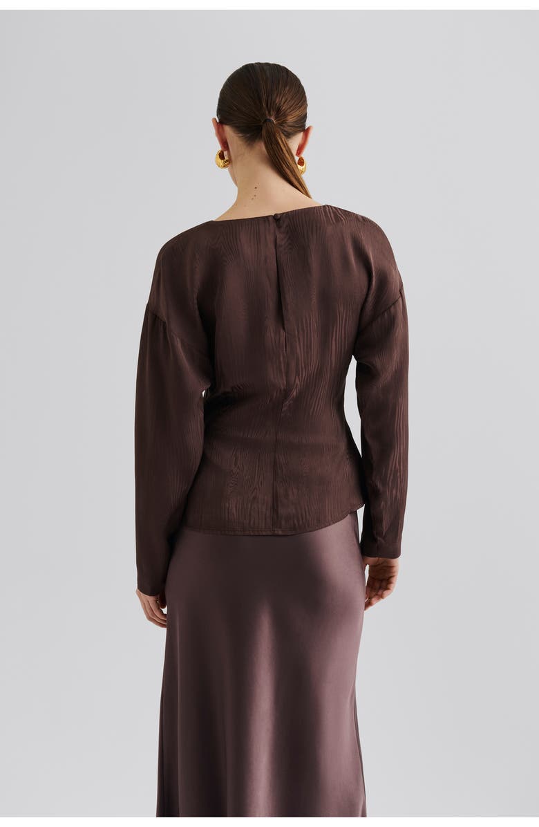 Malina Rosalie Jacquard Weave Satin Blouse, Alternate, color, Chocolate