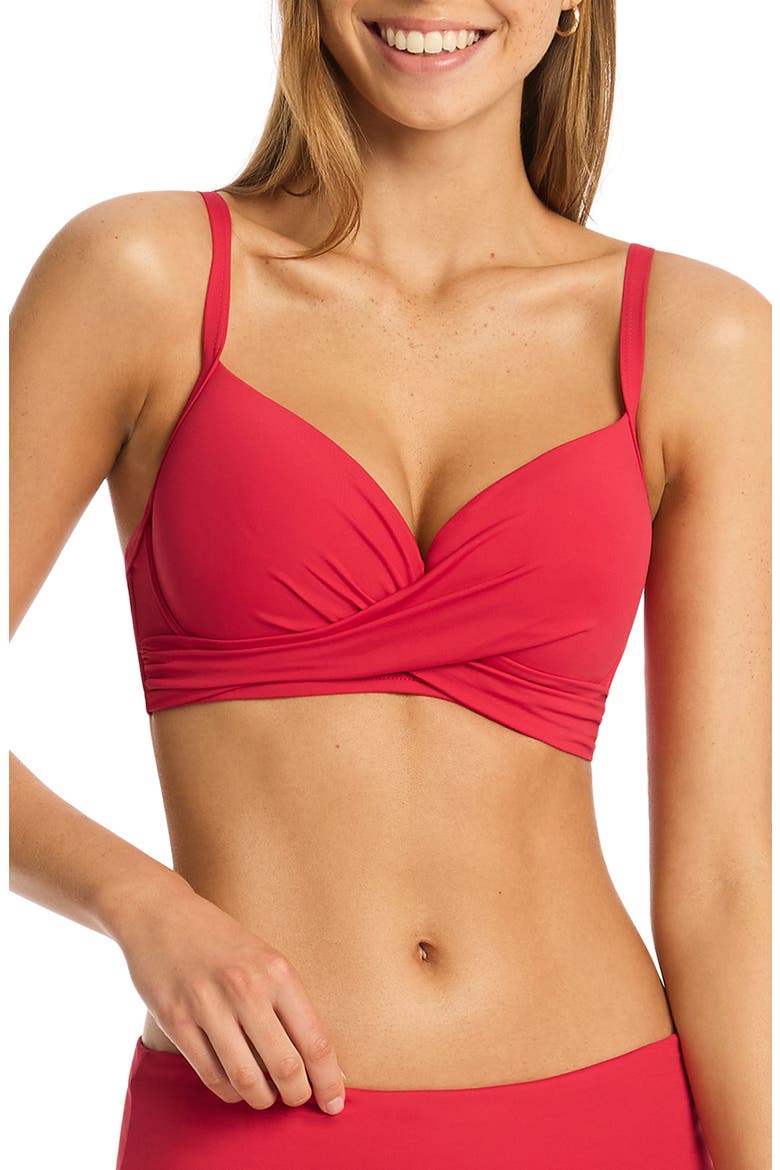 Cross Front D- & DD-Cup Molded Underwire Bikini Top, Main, color, RED