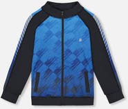 Deux par Deux Little Boy's Printed Full Zip Athletic Cardigan Blue And Black