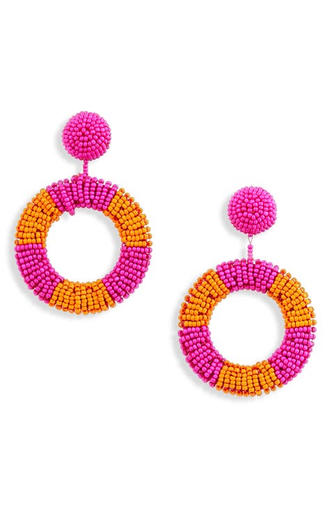 Bead Wrapped Ring Drop Earrings