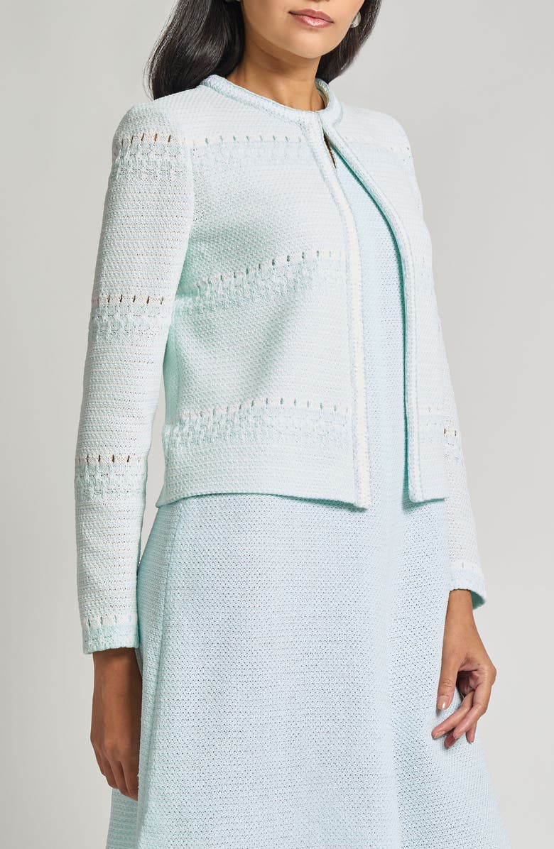 Misook Modern Fit Knit Jacket, Alternate, color, Aquatic/ White