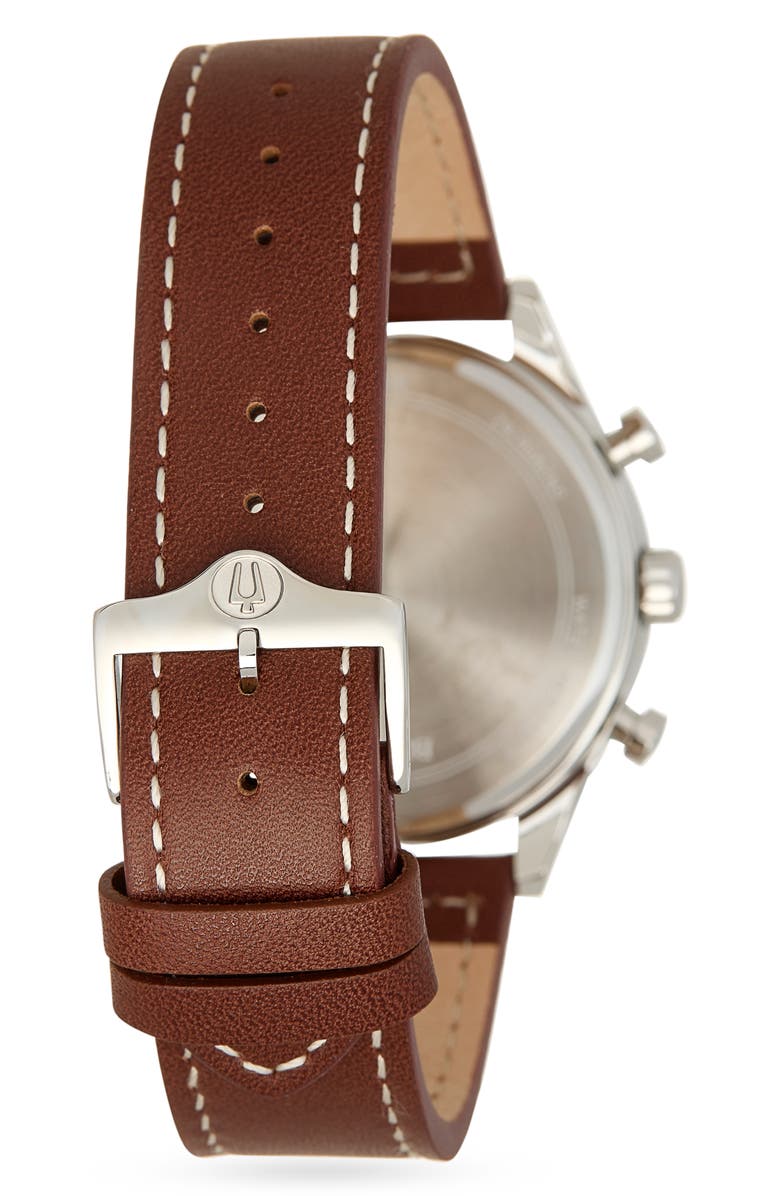 BULOVA Chronograph Leather Strap Watch, 40mm, Alternate, color, 