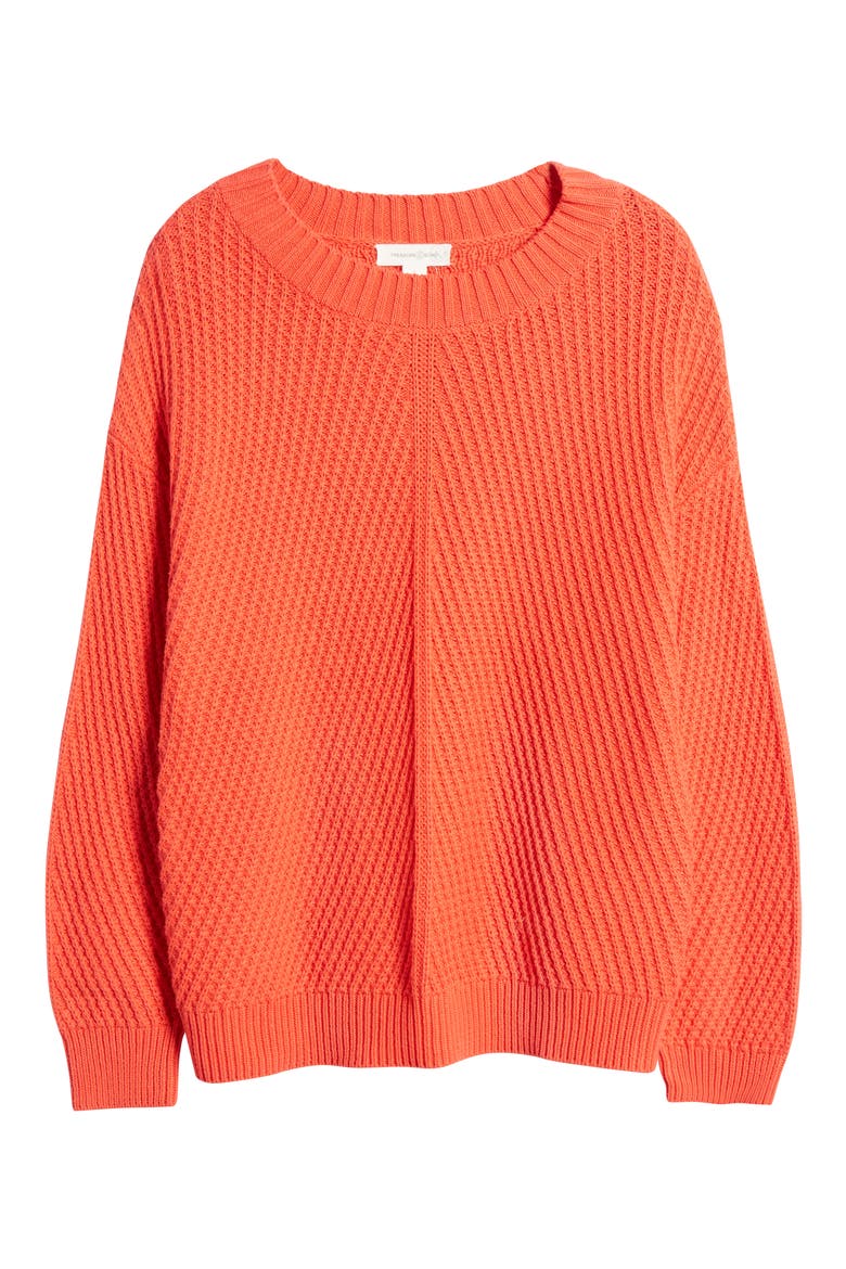 Tuck Stitch Cotton Sweater, Alternate, color, RED POPPY