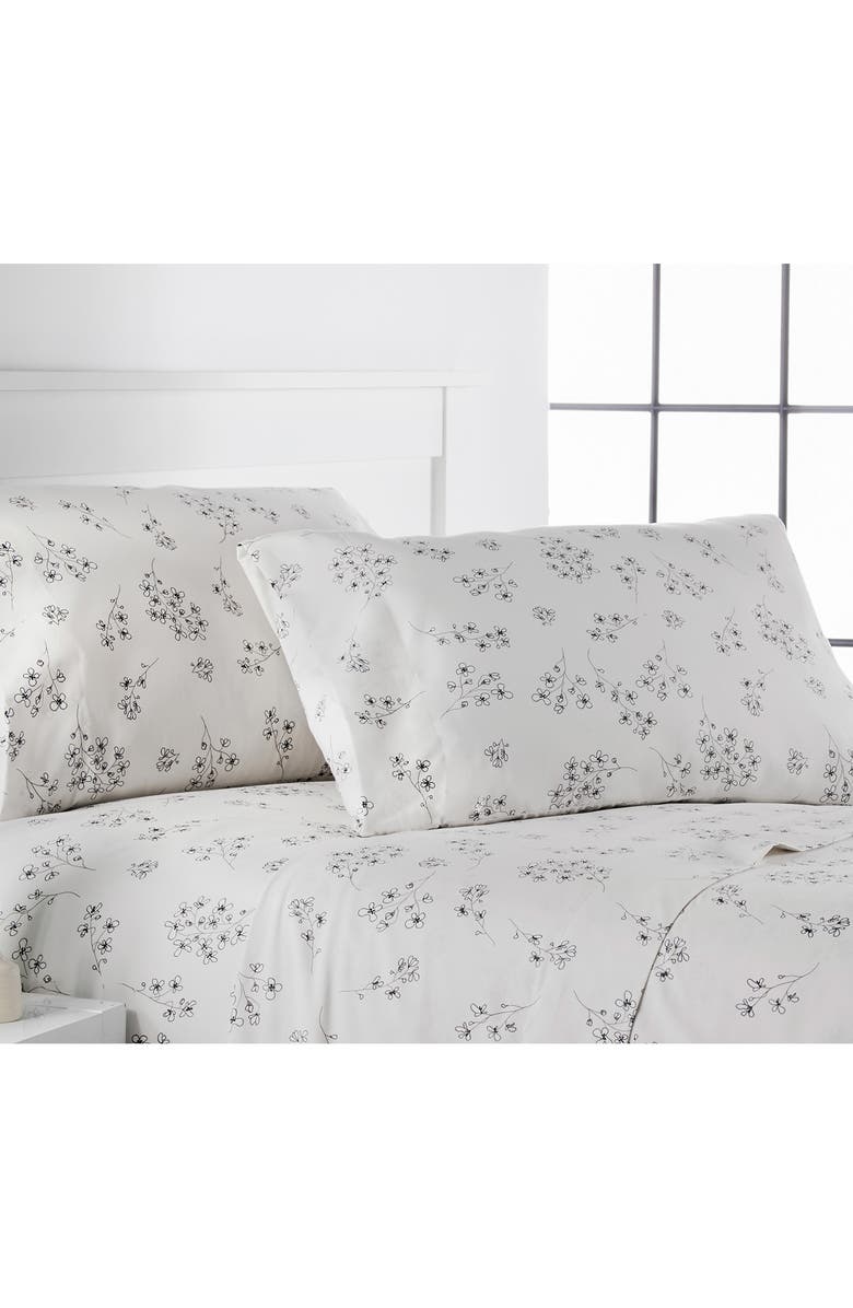 SOUTHSHORE FINE LINENS Premium Collection Printed Deep Pocket Sweet Flowers Sheet Set, Alternate, color, Gray