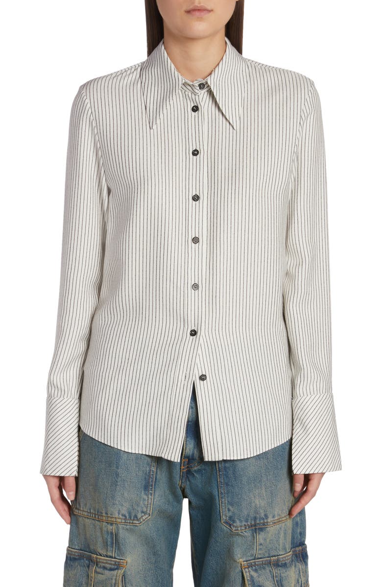 Golden Goose Journey Collection Slim Fit Stripe Button-Up Shirt, Main, color, Arctic Wolf/ Black