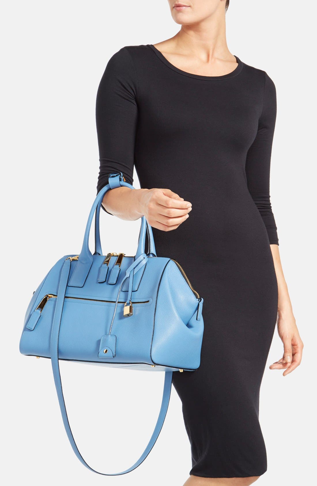 'Medium Incognito' Leather Satchel, Alternate, color, SKY