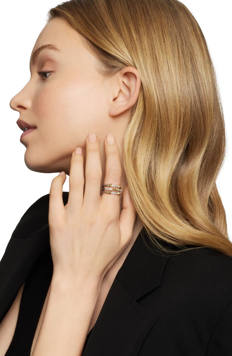 David Yurman Petite Helena Three Row Ring with 18K Gold and Diamonds, Alternate, color, Diamond/ Silver