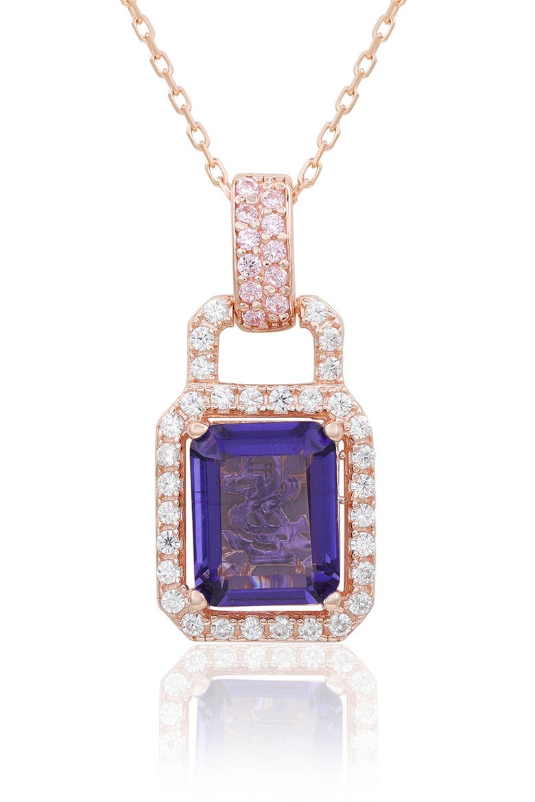 Rose Gold Plated Sterling Silver Cubic Zirconia Pendant Necklace, Main, color, BLUE TANZANITE