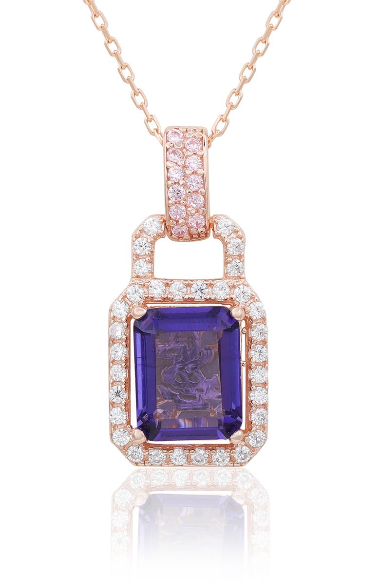 SUZY LEVIAN Rose Gold Plated Sterling Silver Cubic Zirconia Pendant Necklace, Main, color, Blue Tanzanite