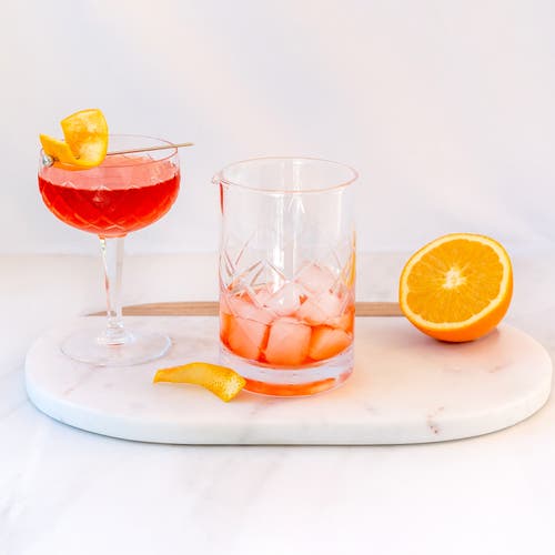 A Bar Above Cocktail Mixing Glass, Diamond Style In Glass