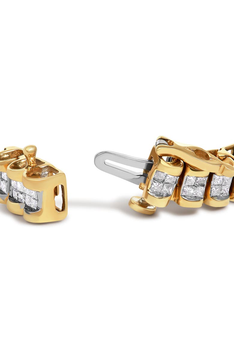 14K Gold 3.0 Cttw Princess Cut Quad Invisible Set Tennis Bracelet, Alternate, color, Yellow