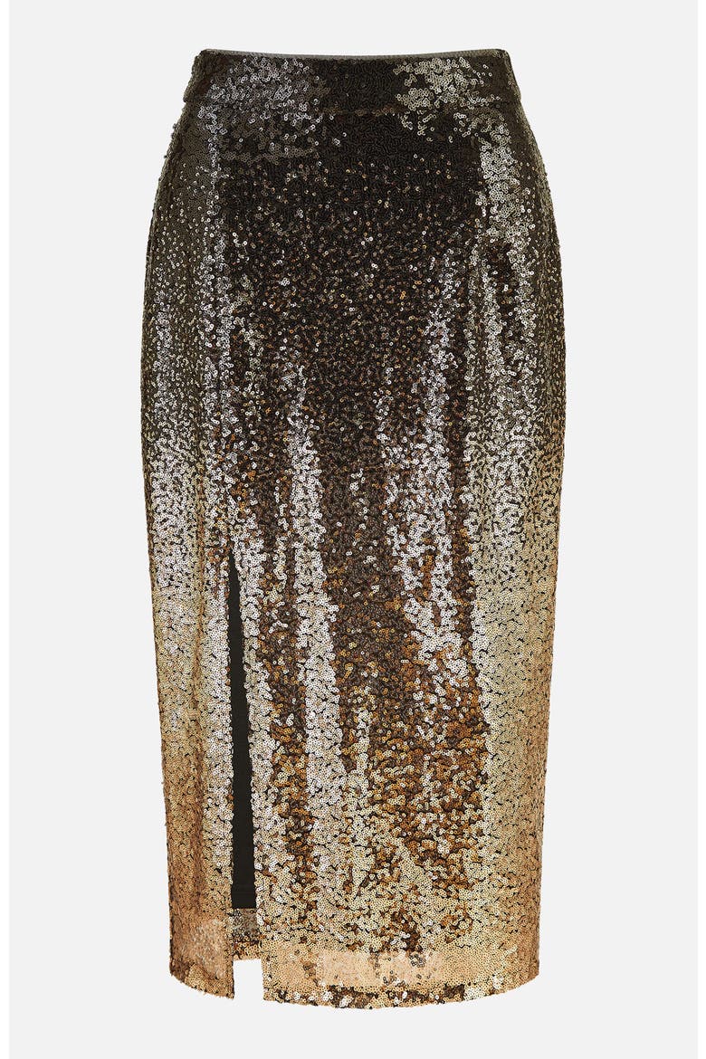 Sequin Split Fitted Midi Skirt, Alternate, color, Black